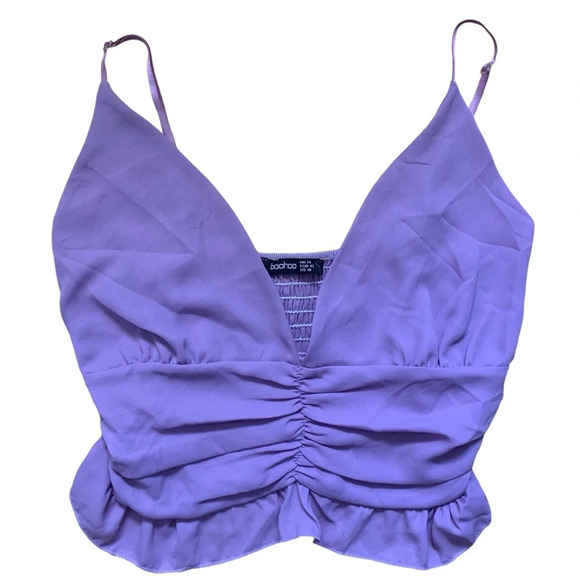 Boohoo Woven ruched ruffle cami tank top Lilac Purple Size 10 NEW WITH TAG Y2K - Picture 1 of 3